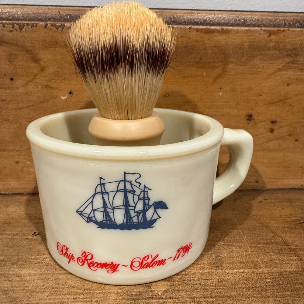 Vintage Old Spice Shaving Mug Ship Grand Turk-Salem 1786 with Animal Hair Brush - Picture 10 of 10